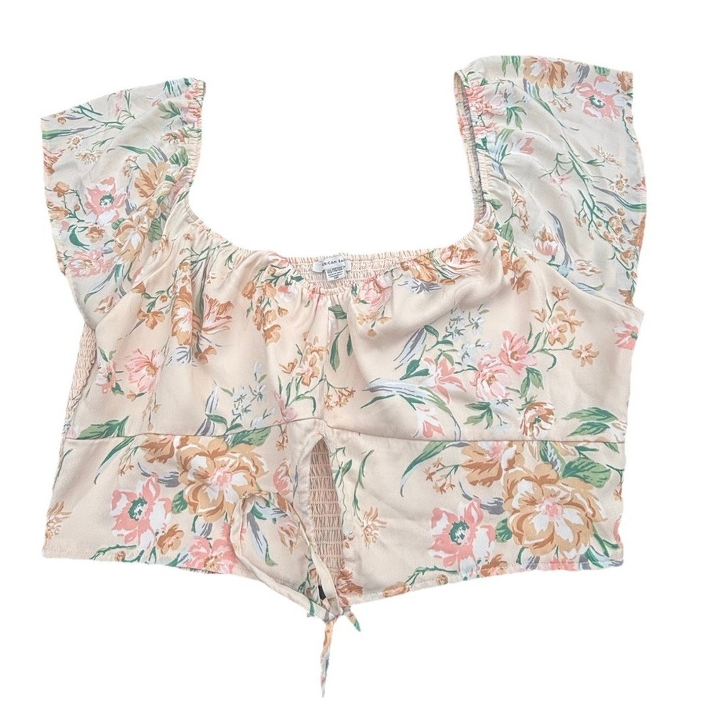 American Eagle Lace Cottagecore Peasant Crop Top Floral Beige Peach XXL‎ 2XL